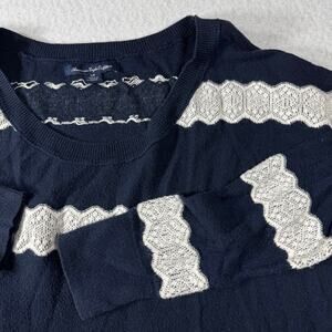 American Eagle Outfitters Sweater Navy & White Lace Small Nautical Coast Preppy